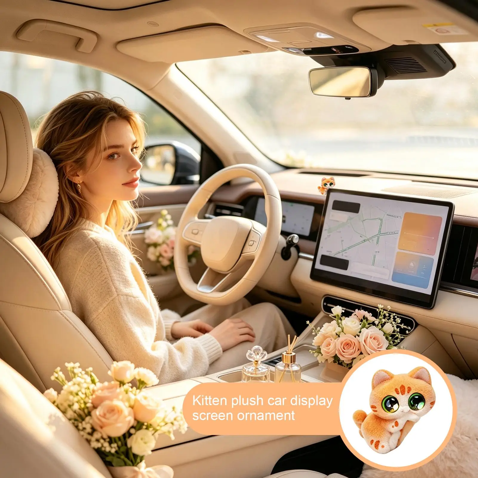 Car Display Screen Decor Cat Shape Office Desk Decoration Ornament Computer Monitor Decorations For Women Men Drivers Collectors