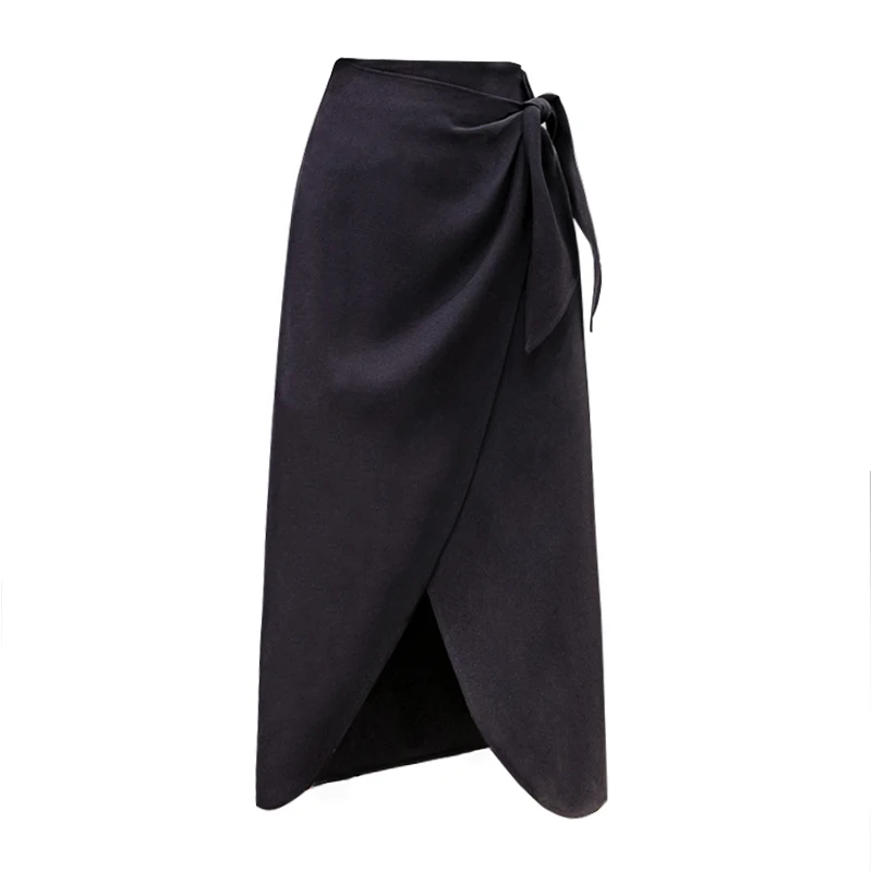 Office Lady Elegant High Waist Asymmetrical Midi Skirt Women\'s Autumn Spring Fashion Long Skirt Female Sexy Slit Skirt