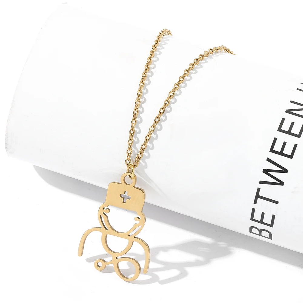 Minimalist Stethoscope Pendant Necklace for Men And Women Creative Hollow out Design Stainless Steel Personalized Jewelry Gift