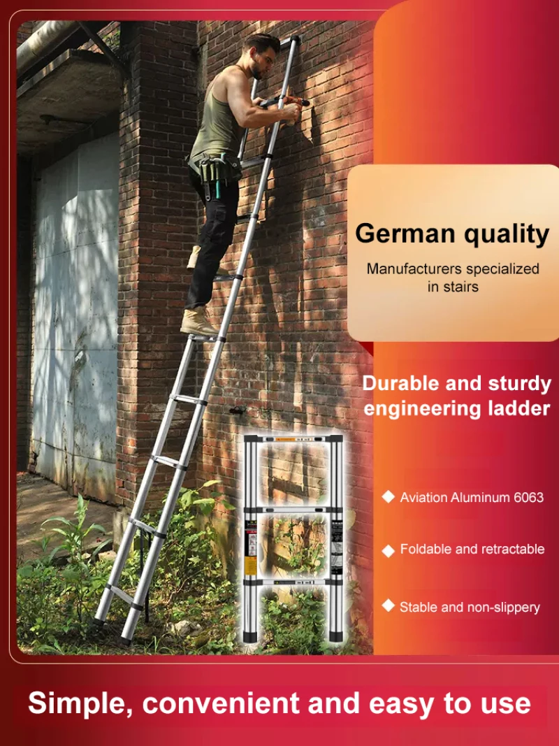 1.9m/2.3m/3.1m Home Retractable Ladder Multifunctional Stainless Steel Telescopic Ladder Portable Folding Ladder AntiSlip