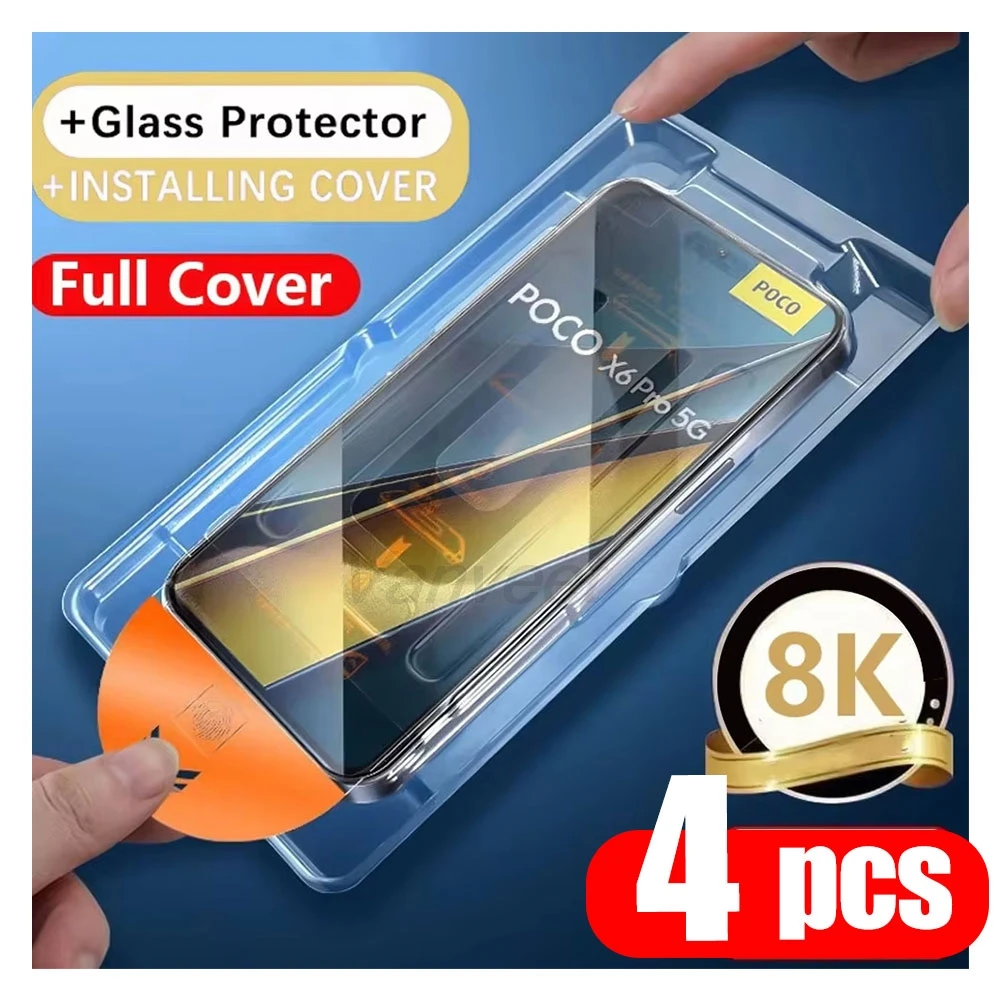 

1-4PCS Dust Free Easy Installation Screen Protector For Xiaomi Poco X6 5G X7 Pro X5 X4 M6 X3 NFC F5 M2 M3 F7 Pro Tempered Glass