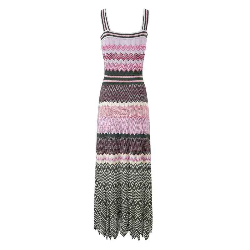 Damen Strickkleid aus Baumwolle mit Spaghettiträgern und Etuikleid-Schnitt