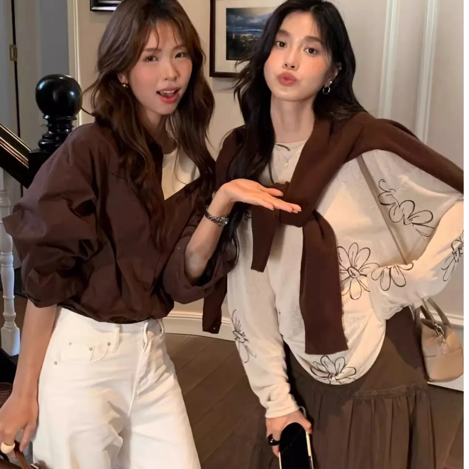 長袖 T シャツ女性綿レディース冬二重層リブ付きファンネルネック豪華な裏地付きアーバン通勤優しい暖かいエレガント