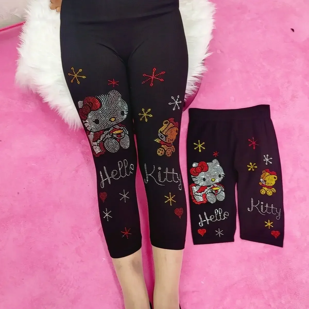 

100 kg Elastic Trendy Slimming High Waist Modal Leggings - Fat Women's Summer Thin Outer Wear Cropped Pants Cartoon Rhineston 1
