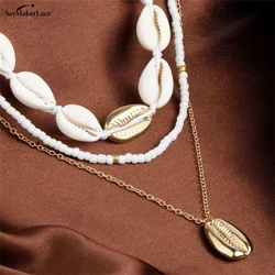 2pcs/set Summer Natural Sea Shell Choker Necklace For Woman Bohemia Beads Chain Shell Necklace Adjustable Jewelry Accessories