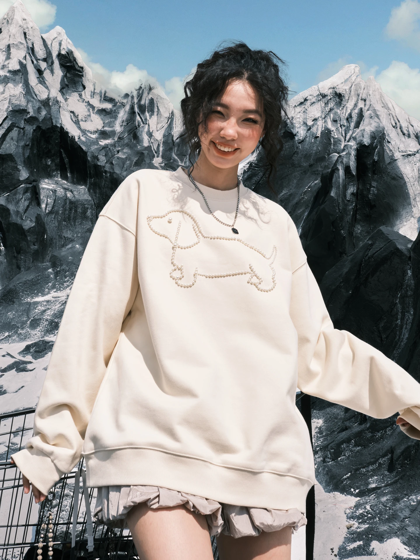 

Nuthink American Sle Pearl Dog Sausage round Ne Sweatirt Retro Trendy ex New 2026 Spring Cotton Long Sve Comfort...