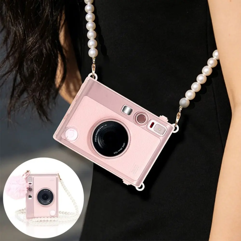 with Pearl Chain Carrying Case Crystal Wear Resistant Protective Cover Portable Hard for Fujifilm Instax Mini EVO