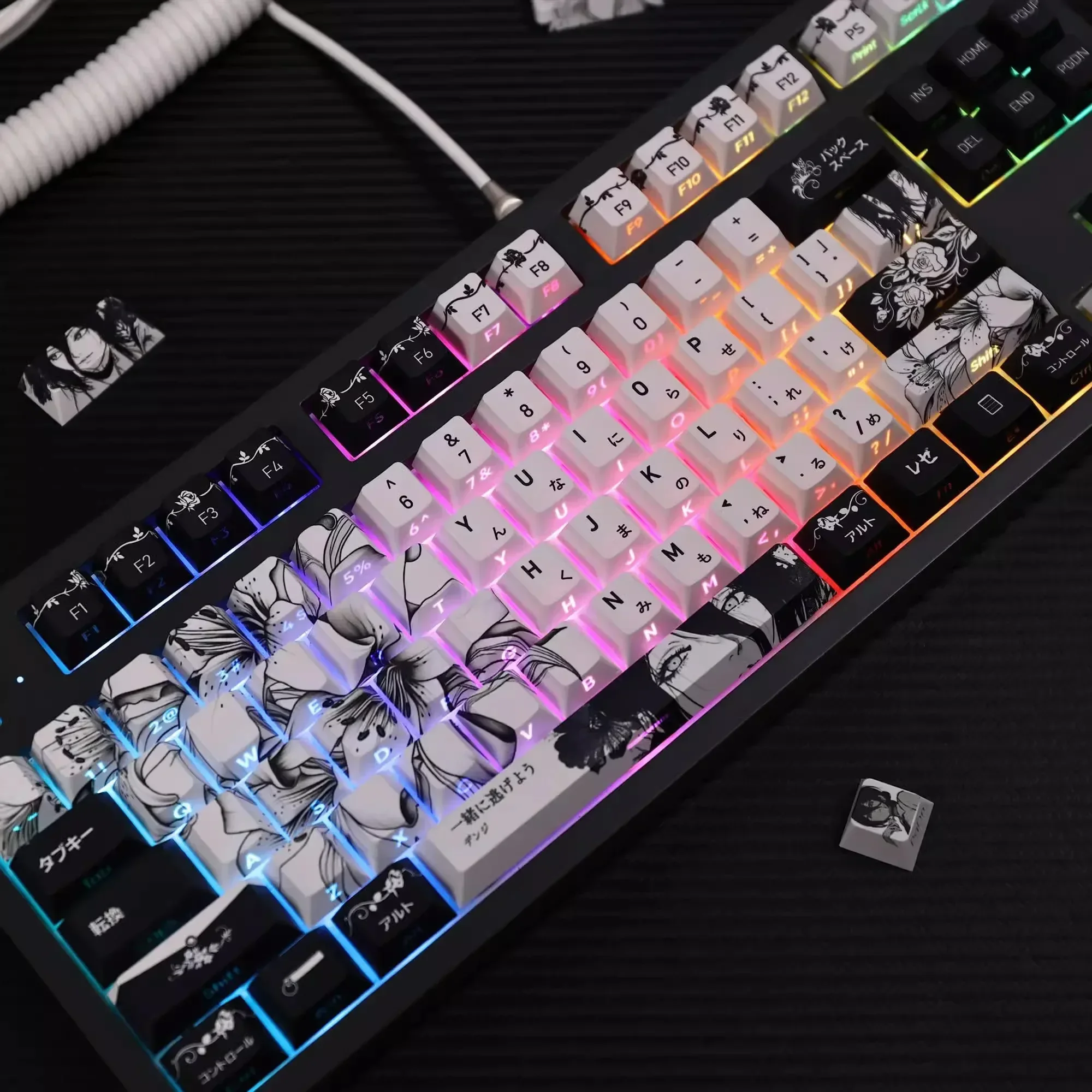 

REZE, белые, черные колпачки для клавиш с аниме-темой, вишневый профиль, индивидуальный PBT-сублимационный краситель для клавиатуры Mad 60he Aula Win60 Wooting60