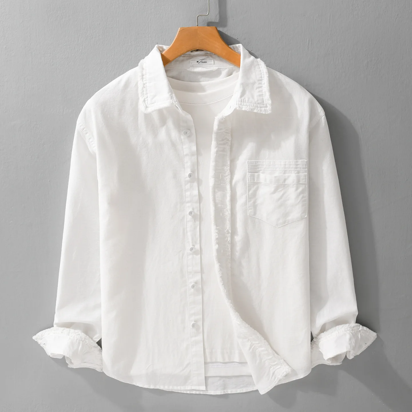 

Spring Summer New Cotton Linen Shirt Men Long Sleeve Casual Shirts Lapel Frayed Edges Design Shirts Male Youth Fashion Clothing