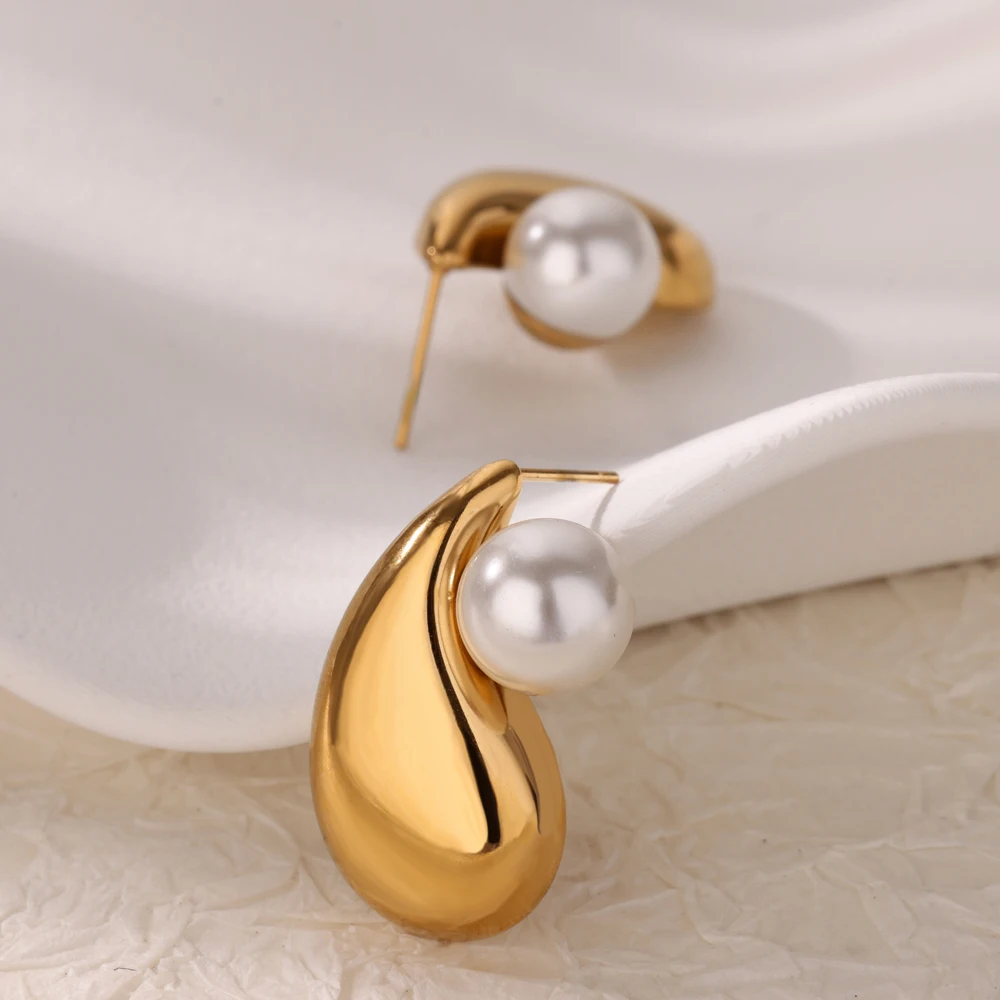 الفاخرة تقليد اللؤلؤ إسقاط أقراط للنساء الذهب اللون قطرة الفولاذ المقاوم للصدأ القرط موضة هدايا مجوهرات الزفاف