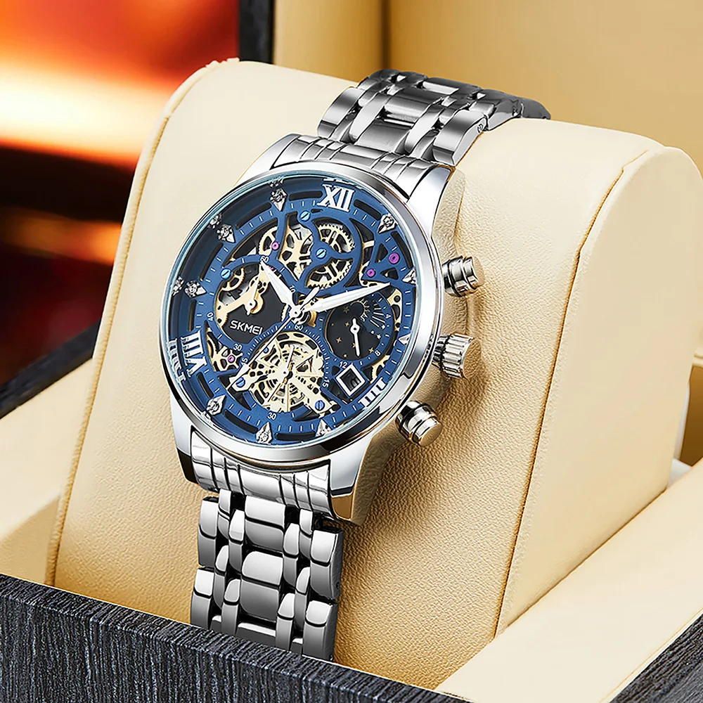 

SKMEI Mens Top Brands Luxury Full Steel Business Watches Fashion Waterproof Quartz Movement Calendar Wristwatches reloj hombre