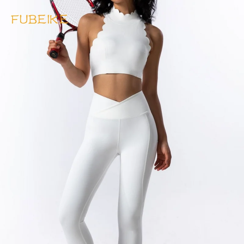 

FUBEIKE Off-Shoulder Hollow Floral Top With Chest Pads Sports Vest-Style Fitness Wear Beauty Back Yoga Outfit Female Clothing