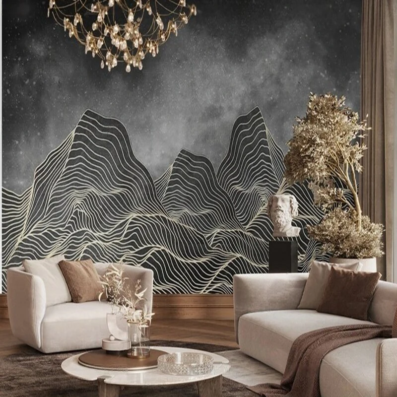 

Original ink-wash landscape painting of mountain ranges for TV, bedroom and home decoration background wall