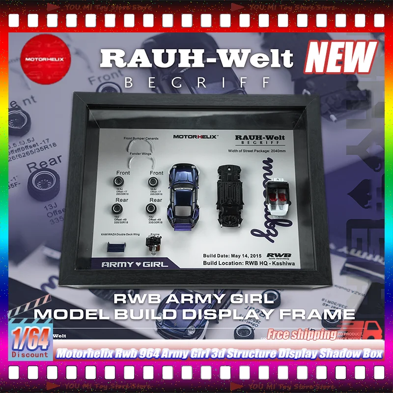 

1:64 New Motorhelix Porsch Rwb 964 Army Girl 3d Structure Display Shadow Box For Diecasting Model Car Collectible Showcase Frame