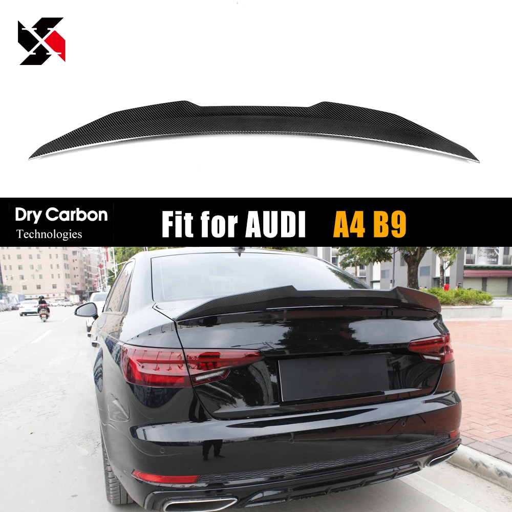 

Spoiler Wings For Audi A4 B9 S4 S-line 4 Door Sedan 2016 -2022 Dry Carbon Fiber Rear Trunk Roof Boot Lid Lip High-kick Decktails