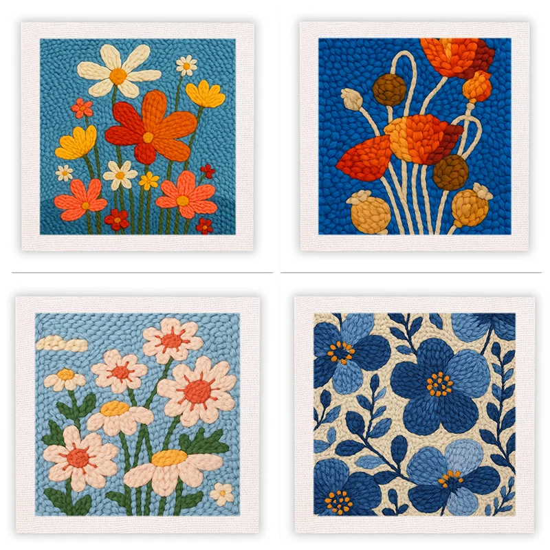 

DIY Embroidery Kit for Beginners with Frame Punch Needle Set Stamped Flower Pattern Rug Starter Craft Yarn Included