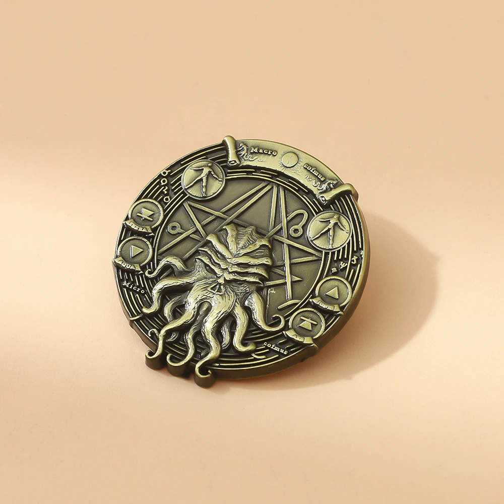 Demônio cthulhu broche pinos estrela de cinco pontas emblema livro da alma morta impressão emblemas liga de metal cosplay lapela pino acessório presente