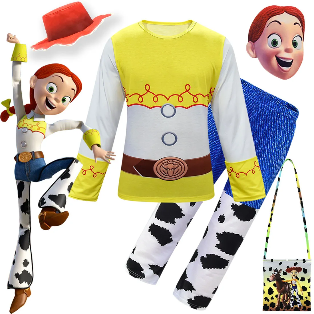 

Toy Story Jessie Cosplay Costume for Girls Kids Cowgirl Doll Printed Cosplay Outfit Halloween Carnival Dress Up Clothes Set