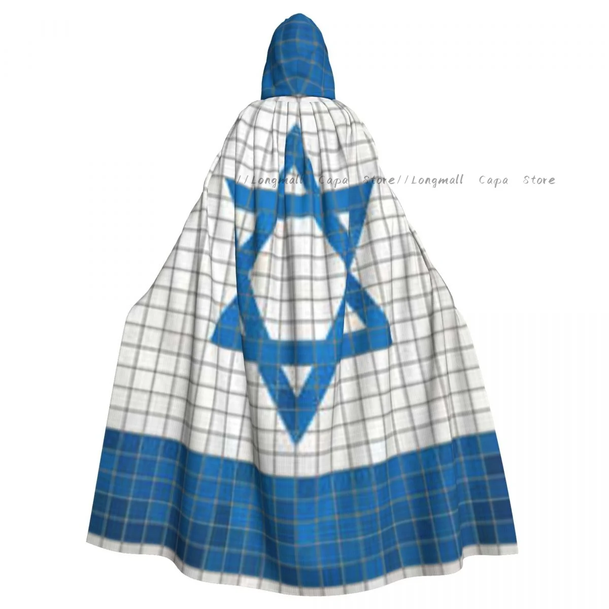 Abstract Mosaic Flag Of Israel Cloak Hooded Cosplay Costume Halloween Adult Long Party Cape