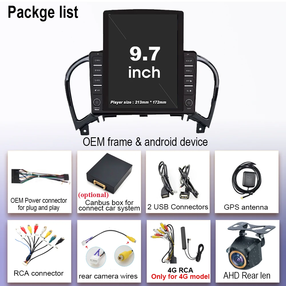 日産ジューク・インフィニティESQ 2004-2016用カーラジオ、オートCarplay GPS DSP QLEDビデオプレーヤー、4G WiFiマルチメディアプレーヤー、Android9.7インチ