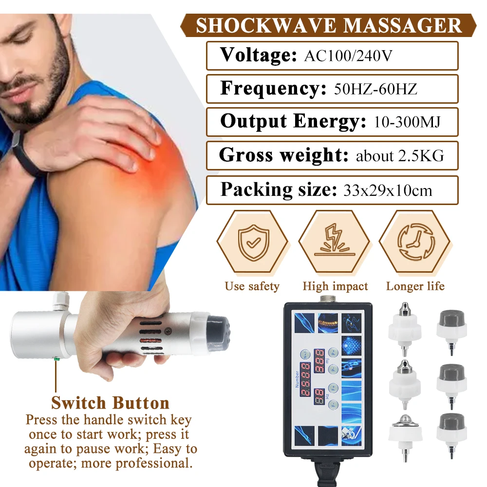 Máquina de fisioterapia de ondas de choque, masajeador profesional de ondas de choque de 300MJ para tratamiento ED, alivia el dolor de cintura y relajación