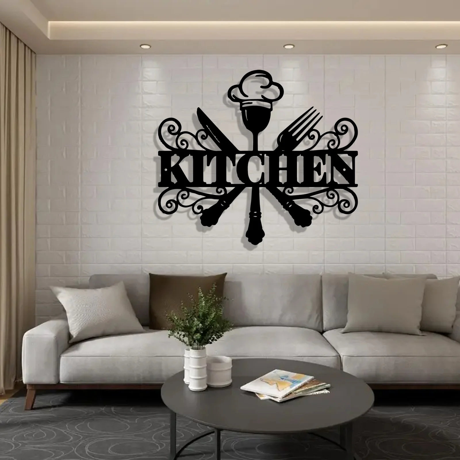 Vintage Iron Kitchen Wall Art, Chef Hat & Utensils Design, Durable Metal Home Decor for Executive Office & for Man Cave, Ideal G