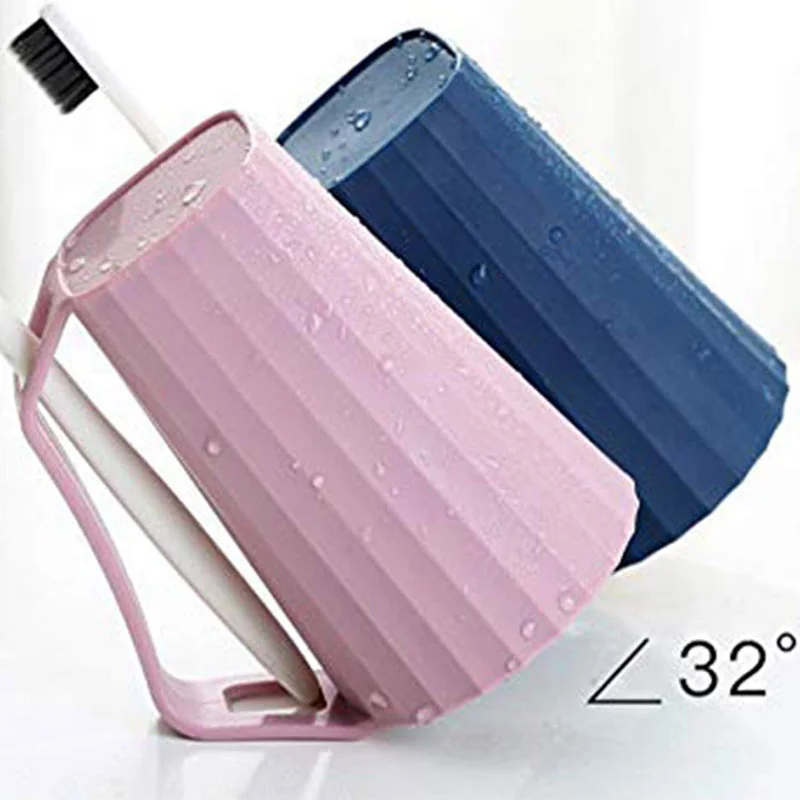 Portable Mug Toothbrushing Cup With Handle Toothbrush Holder Plastic Drinking Tumblers Bathroom Set for Travel Lover Couple Kids