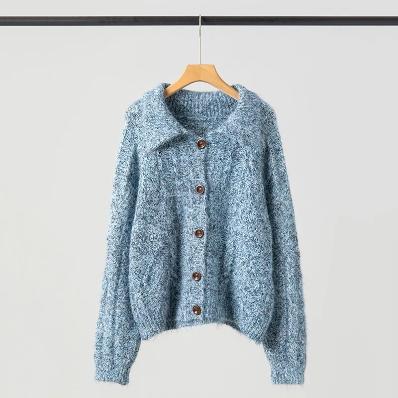 

Модный вязаный кардиган для женщин, осень 2024, новый повседневный свободный однотонный однобортный свитер, простые универсальные теплые свитера