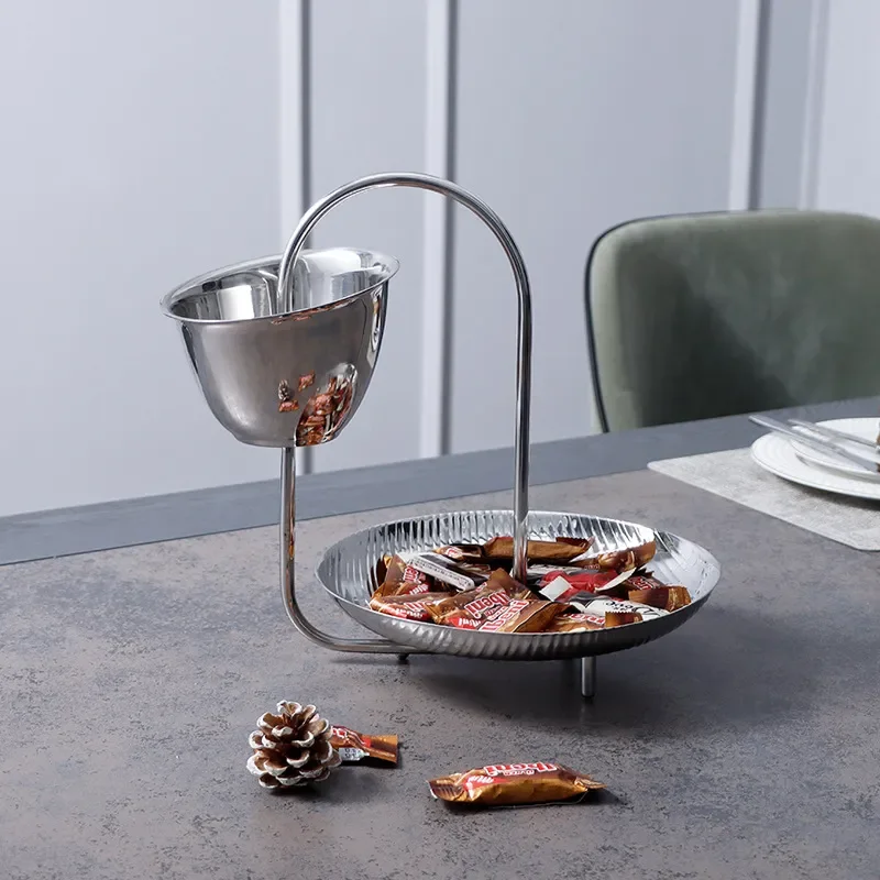 Nordic Style Double Layer Stainless Steel Fruit Plate Luxury Creative Snack Tray For Living Room Coffee Table Candy Dish Home