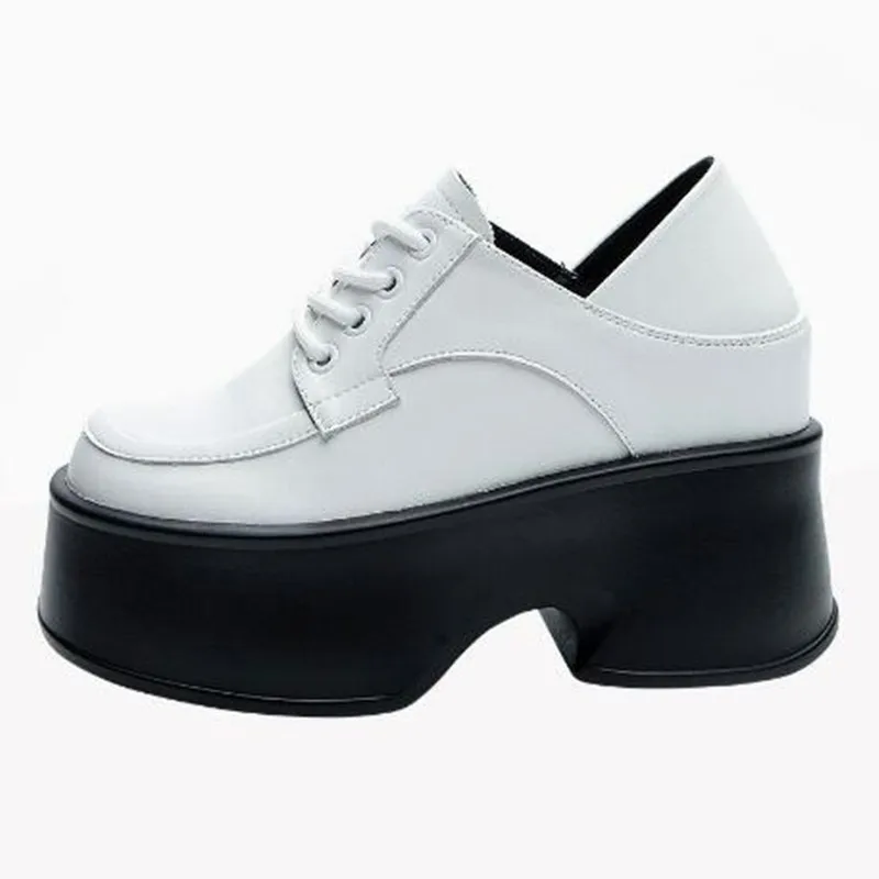 11cm New Luxury Women's Genuine Leather Shoes 2026 Spring Autumn High Heels Female Non-Slip Women Shoes Fashion Lace Up Sneakers