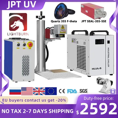 JPT UV Laser Marking Machine with HL Chiller Lightburn Support UV Laser Engraving Machine for Wood Acrylic Metal  EU/US STOCK