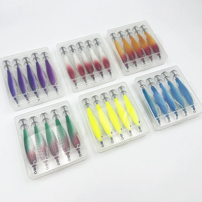 ShareShark 5 Stück/Box Tintenfisch-Jig-Köder 8cm 5,6g UV-Leuchtender Garnelenköder Horizontaler Kunstköder für Tintenfische, Oktopus, Salzwasser – Detail 21