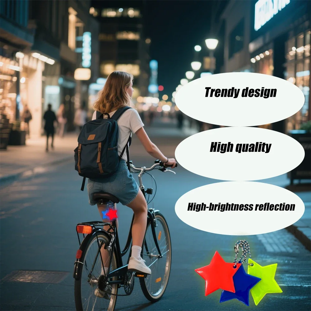 10 peças chaveiros reflexivos de dupla face simples e elegantes com estrela de cinco pontas à noite