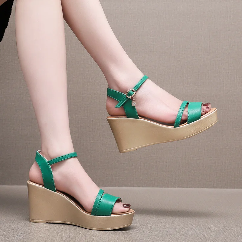 Green Wedge Sandals Women Wedges Heel Open Toe Beach Shoes High Heel Platform Sandals