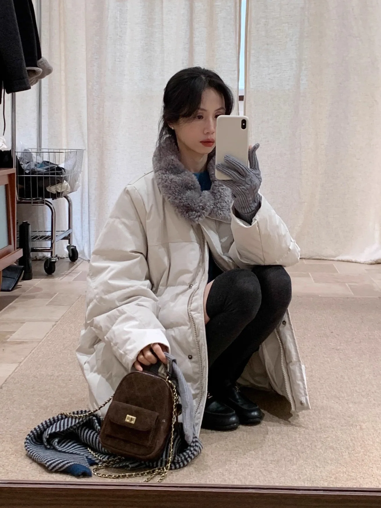 

Женское утепленное пуховое пальто BRIVIN средней длины с воротником из овечьей шерсти, повседневное, свободного кроя, с длинными рукавами, на молнии