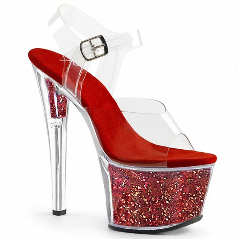 

Экзотические элегантные пикантные фетиш-вспышки 17 см для трансвеститов, стриптизерши на каблуке для невесты, подиумные сандалии на платформе с открытым носком, женская обувь 7 дюймов