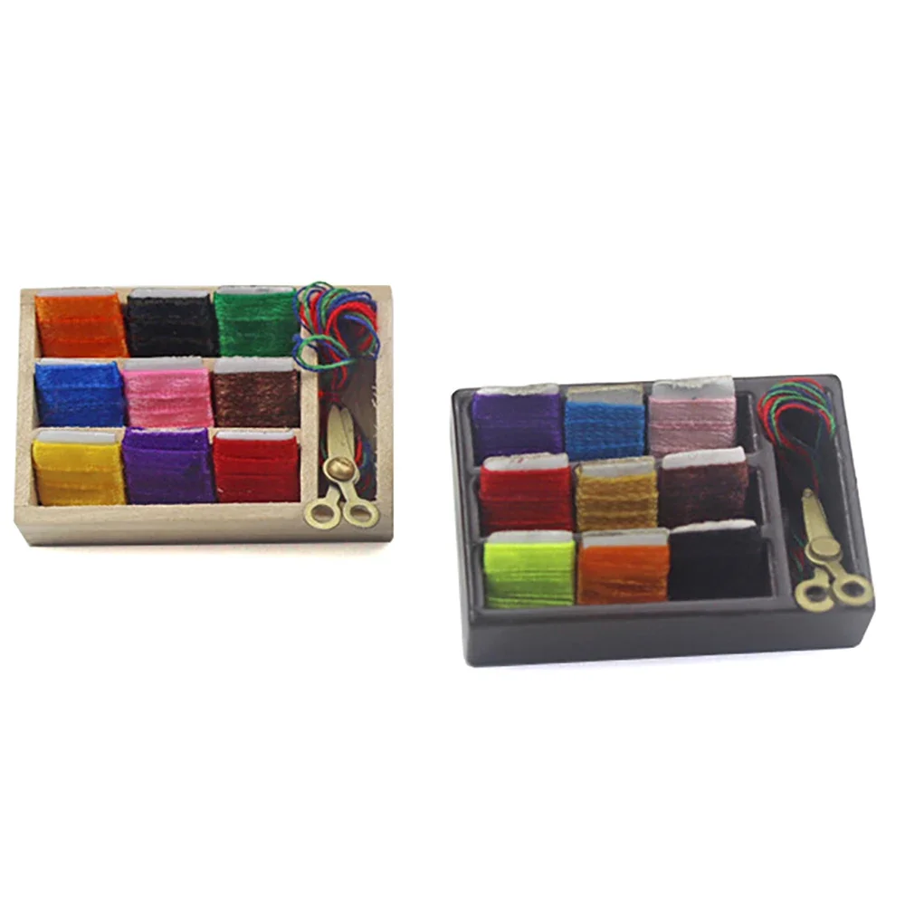 1/12 Dollhouse Miniature Accessories Mini Needle Thread Scissors Box Model for Doll House Decoration
