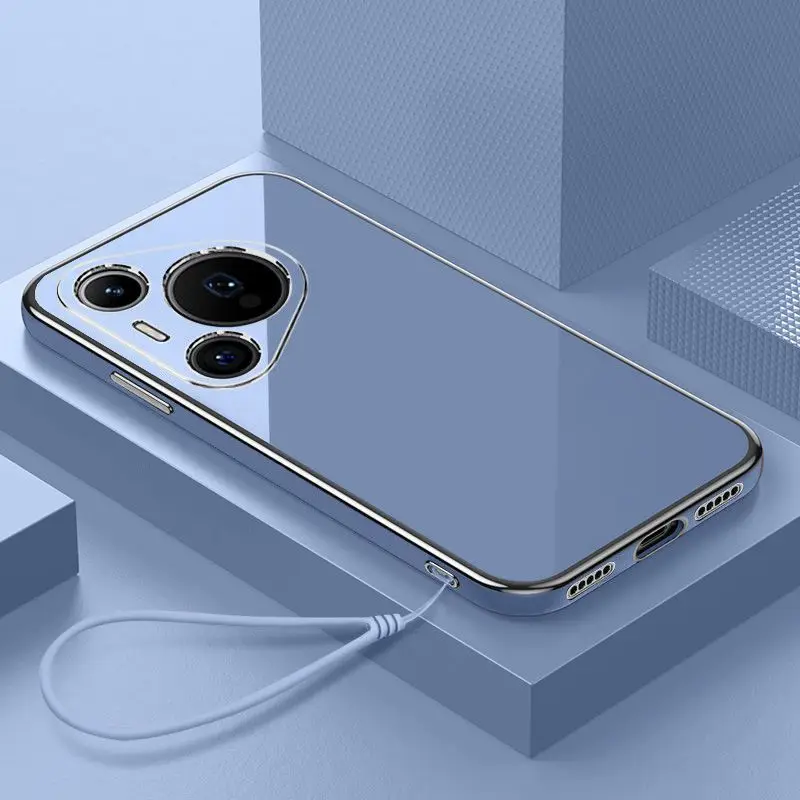 For Huawei Pura 70 Pro + Case Huawei Pura 70 Phone Case Huawei Pura 70 Ultra Cover Luxury Square Plating Shockproof Back Cover