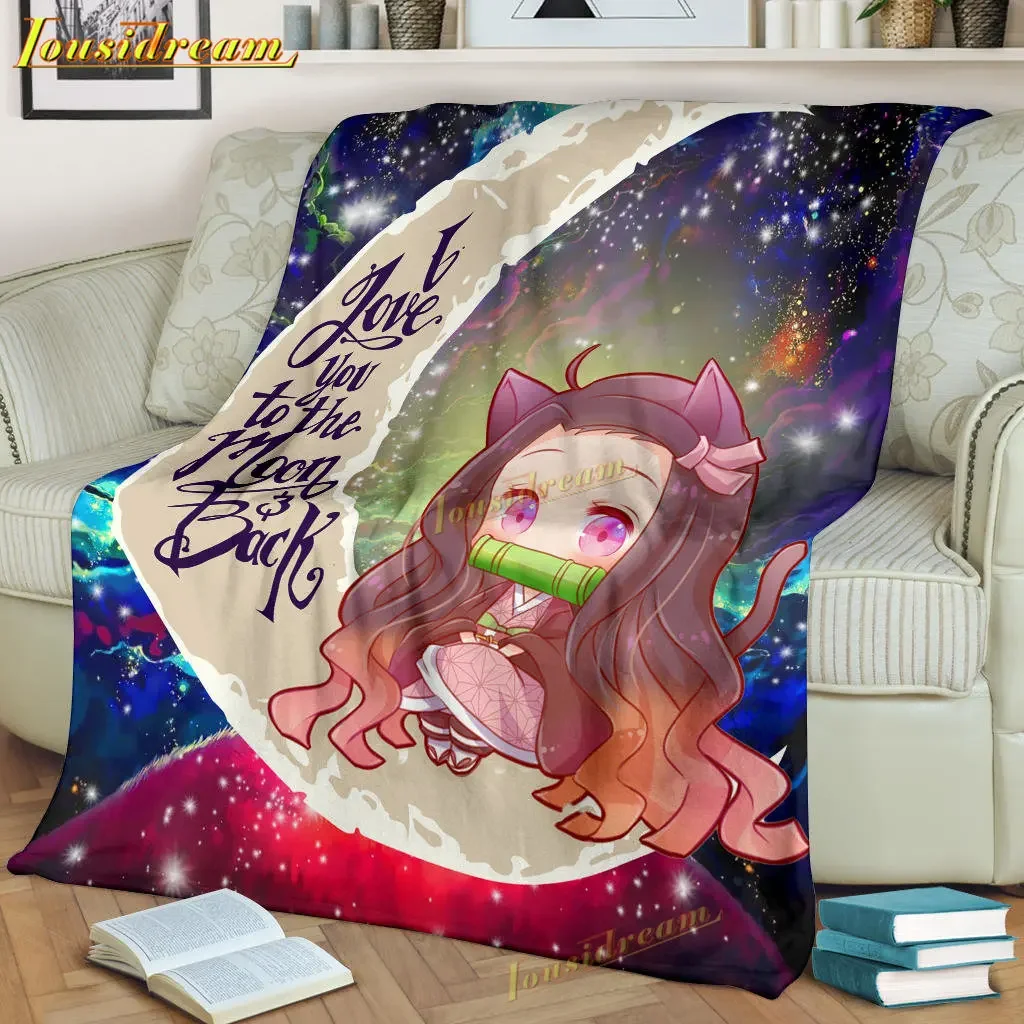 Kawaii Kamado Nezuko Flannel Blanket Demon Slayer Throw Blankets Comic Cartoon Sofa Cover Leisure Blankets Office Napping