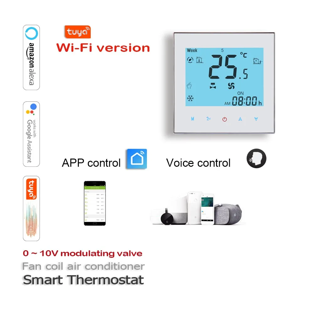 0-10V valve Intelligent fan coil temperature controller Tuya Wi-Fi Air conditioner thermostat Works with Alexa Google Home