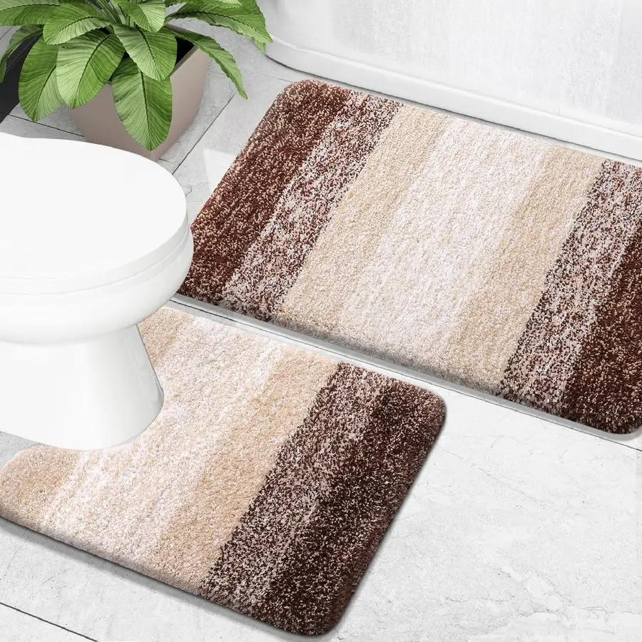 

Bathroom Rug Set 2 Piece, Soft Absorbent Microfiber Bath Mats and UShaped Contour Toilet Rug, NonSlip, Machine Wash Dry, Plush S