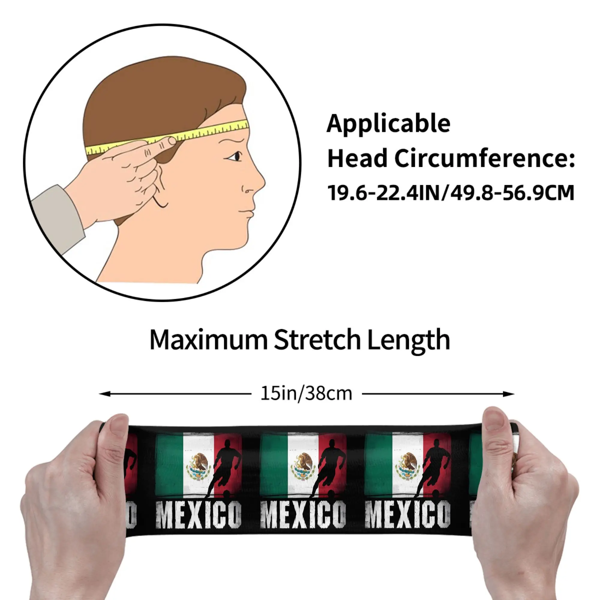 Vintage Mexico Flag Soccer Player Silhouette Elastic Sweat Wicking Sports Headband For Mexican Football Fans Men Women view 2