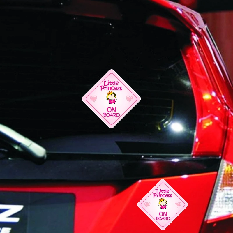 ملصق تحذير للسيارة باللون الوردي للأميرة الصغيرة "On Board" ملصق سيارة مقاوم للماء للديكور الداخلي الخارجي لنافذة السيارة #2