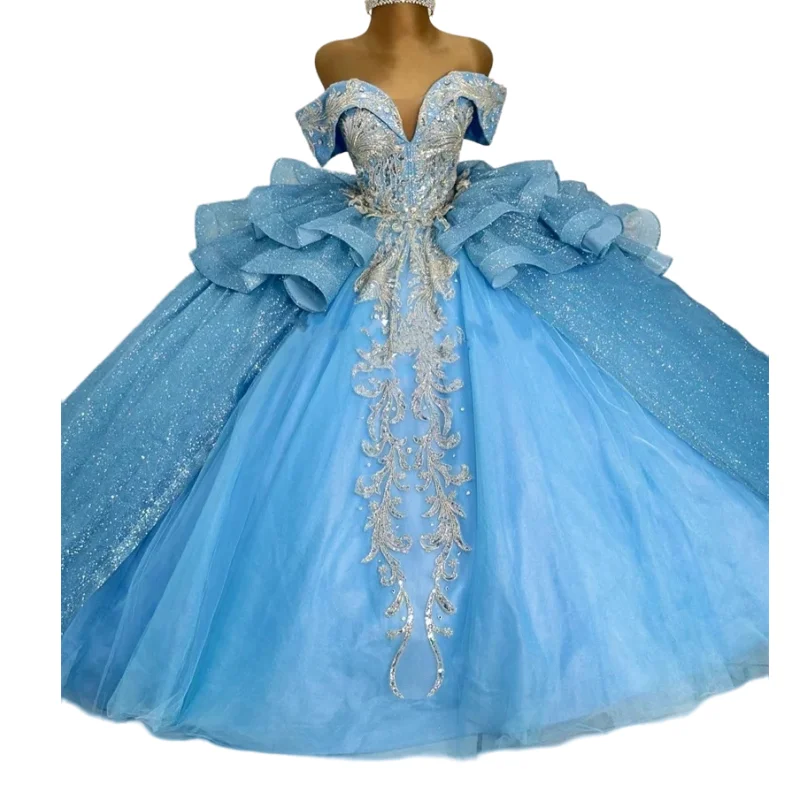 Customized Real Picture Luxury Women Prom Birthday Party Dress Shinny Applique Corset Quinceanera Dresses Sweet 15 16 Vestidos