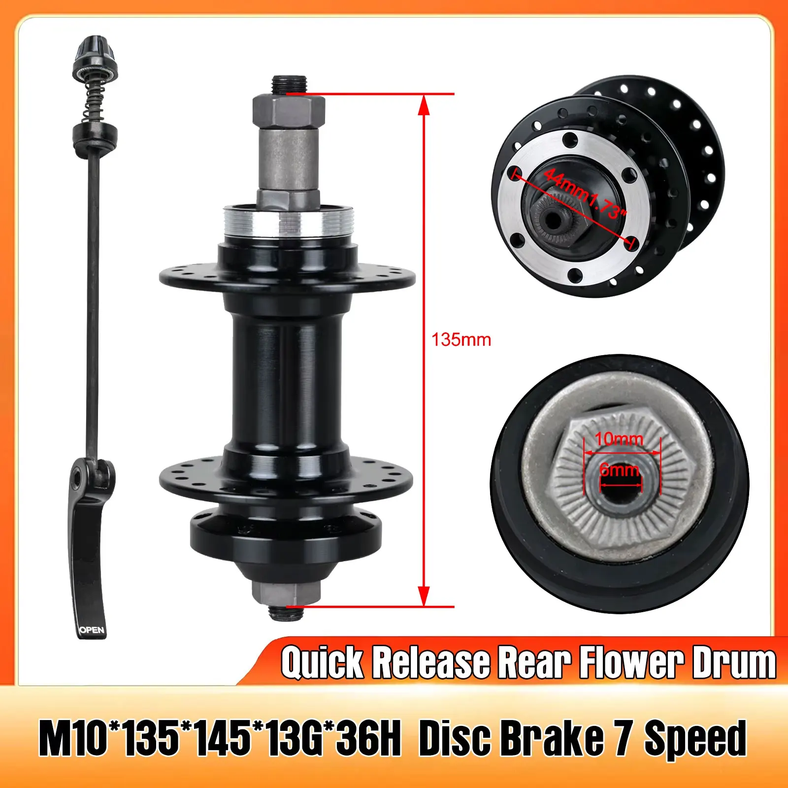

Bike MTB Quick Release Rear Flower Drum Disc Brake Bicycle 7 Speed Mountain Disc Brake 36 Holes Bike Disc Brake Hub