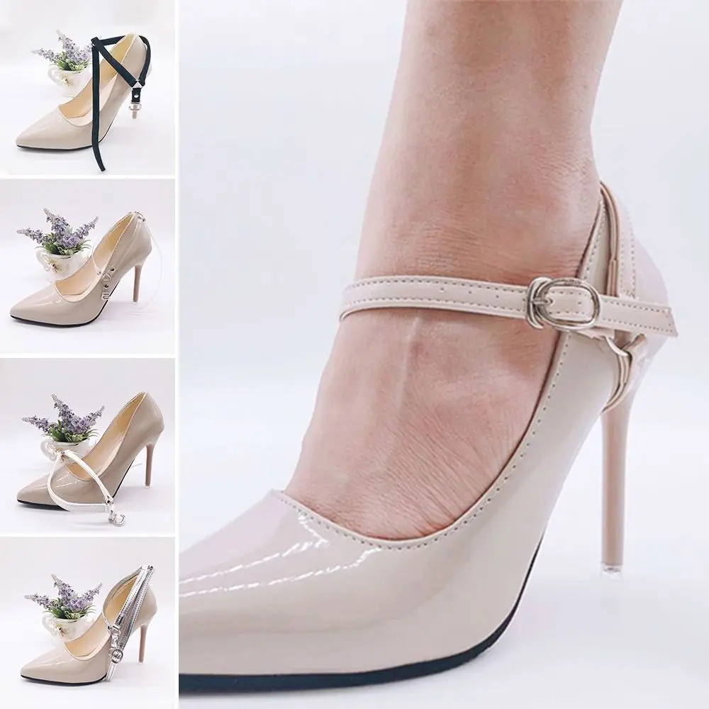 Pu Leather Women Shoelace Anti-dropping heel Adjustable Bundle Shoelace Metal Buckle Anti-skid Bundle Laces