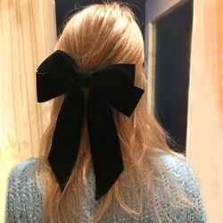 FNIO Fashion Black Big Large Velvet Bow Hair Clip For Women Girls Wedding Long Ribbon Korean Hairpins Barrette Hair Accessories