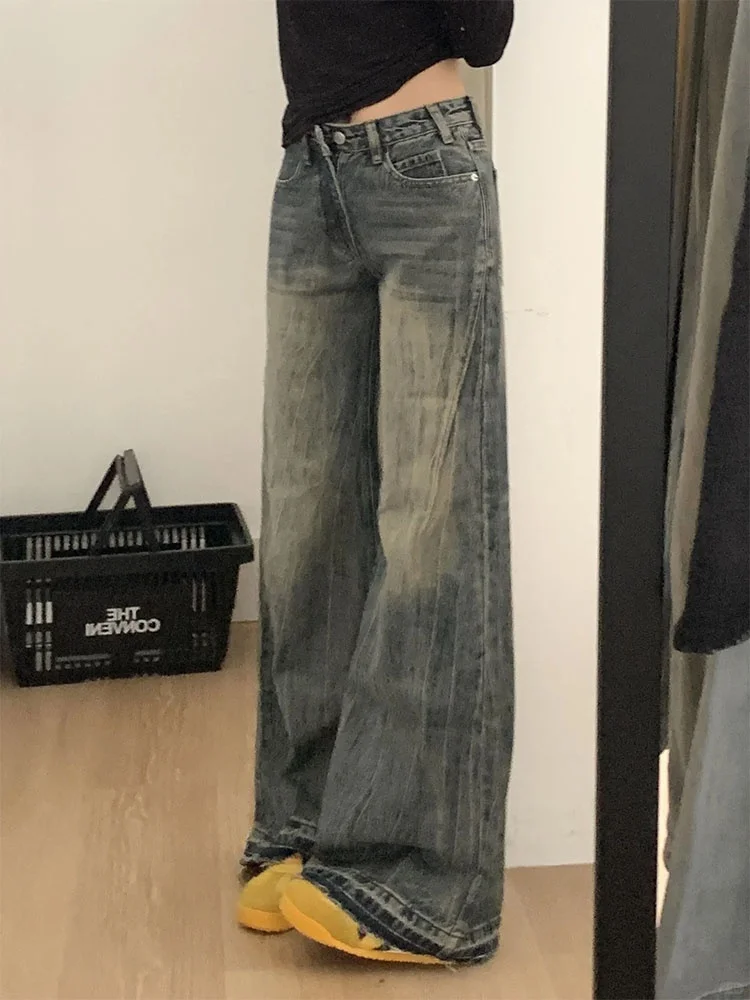 Vaqueros de pierna ancha de cintura alta para mujer, pantalones largos adelgazantes holgados de cintura alta, pantalones vaqueros ajustados con campana, Faion de otoño de talla grande