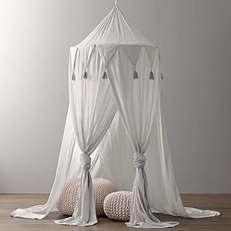 

Children's Dome Tent Chiffon Pennant Tassel Baby Crib Netting Mosquito Net Home Decoration Bed Curtain Bedding Shooting Props