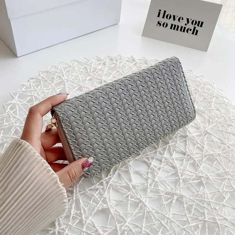 

BOMO Wallets for Women Plait Fashion PU Leather Coin Purse Korean Style Ladies Casual Pretty Purses Luxury Designer Bag Gray